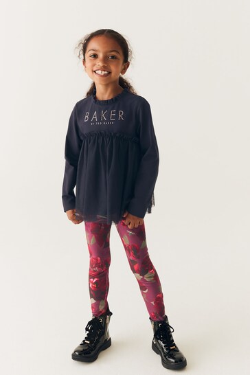 Baker by Ted Baker Navy Floral Legging and Tulle T-Shirt Set