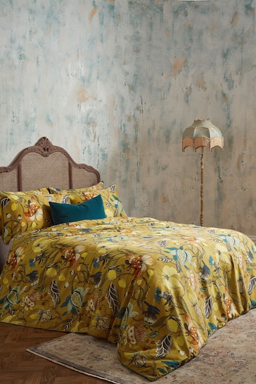 EW by Edinburgh Weavers Yellow Morton Timeless Tribute Floral 200 Thread Count Duvet Cover And Pillowcase Set