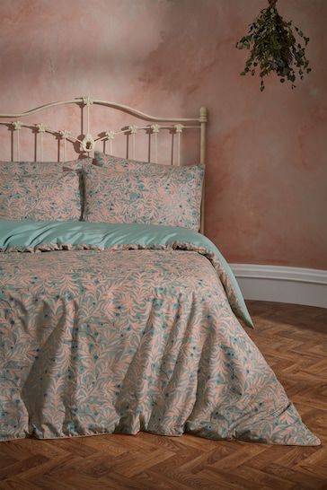 EW by Edinburgh Weavers Pink Malory English Floral Luxury Cotton Slub Cord Pipe Duvet Cover And Pillowcase Set