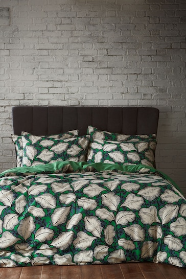 EW by Edinburgh Weavers Green Magali Cascading Leaves 200 Thread Count Cotton Duvet Cover And Pillowcase Set