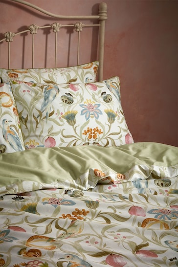 EW by Edinburgh Weavers Natural Songbird Symmetrical Motif Luxury Cotton Slub Cord Duvet Cover And Pillowcase Set