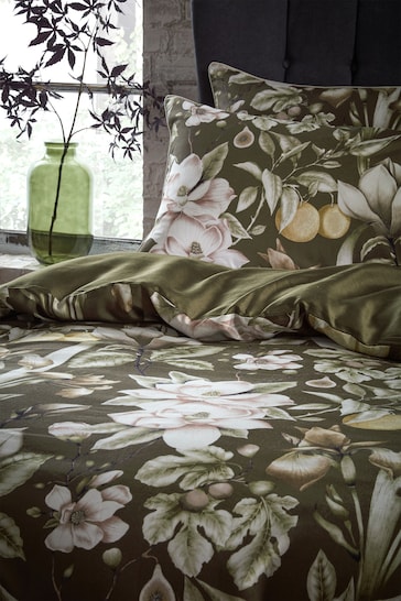EW by Edinburgh Weavers Green Lavish Botanical 200 Thread Count Cotton Sateen Co Duvet Cover And Pillowcase Set