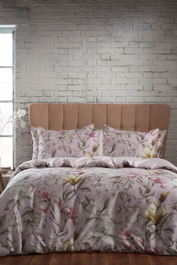EW by Edinburgh Weavers Pink Lavish Botanical 200 Thread Count Cotton Sateen Co Duvet Cover And Pillowcase Set