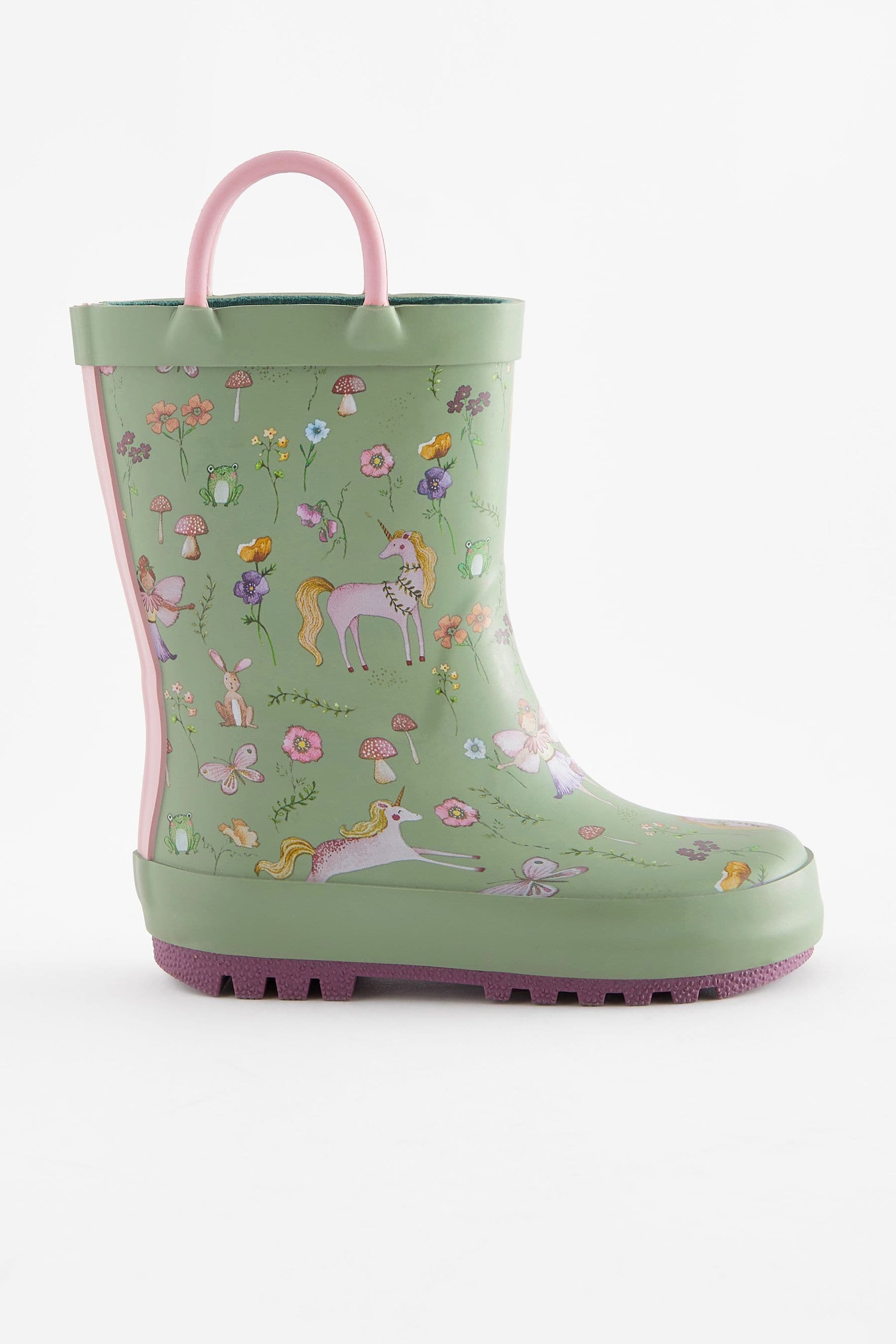 Buy Green Floral Unicorn Fairy Character Handle Wellies from the