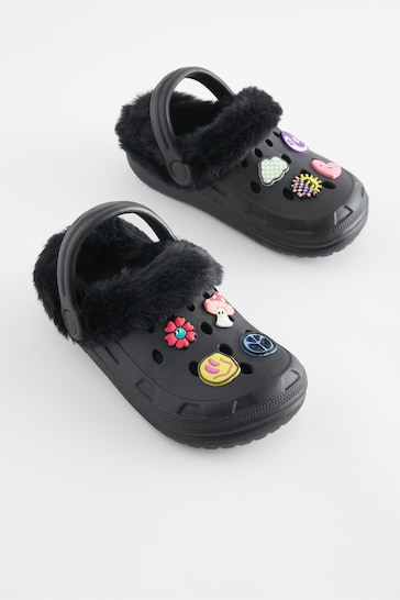 Black Badge Faux Fur Lined Clog Slippers