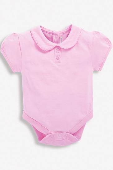 JoJo Maman Bébé Pink Plain Peter Pan Collar Baby Bodysuit