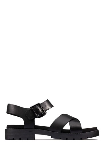 Clarks Black Leather Orinoco Strap Sandals