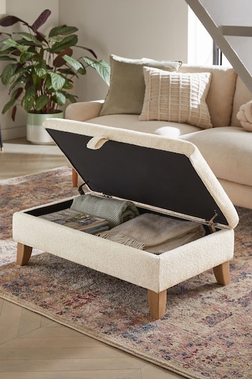Casual Bouclé Oyster Natural Albury Medium with Storage Footstool