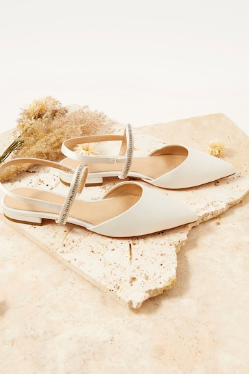 Monsoon Natural Diamanté Trim Flat Bridal Shoes