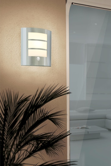 Eglo Silver City Stainless Steel Exterior Wall Light with Sensor