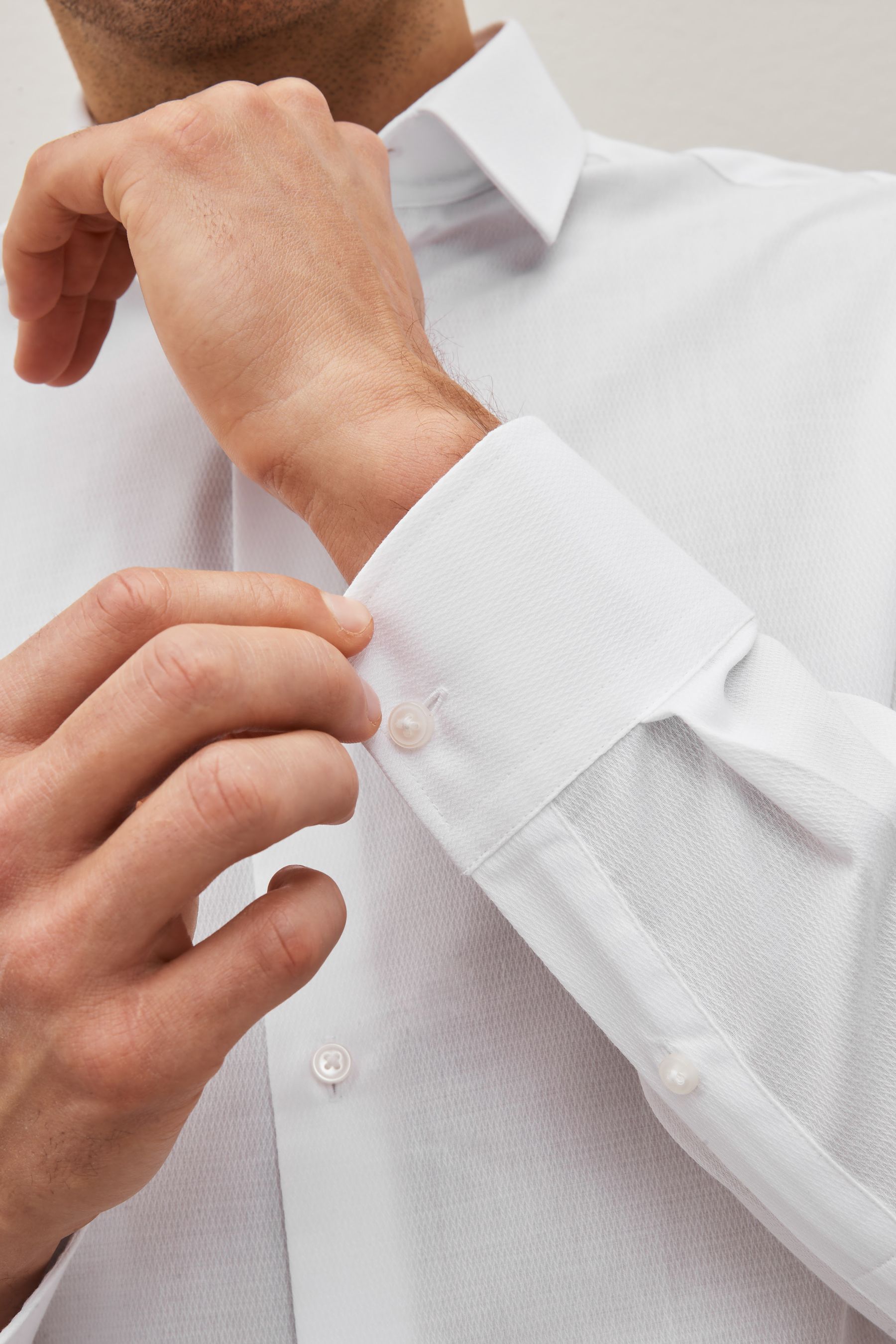 Buy White Slim Fit Easy Care Textured Single Cuff Shirt from the Next UK online shop