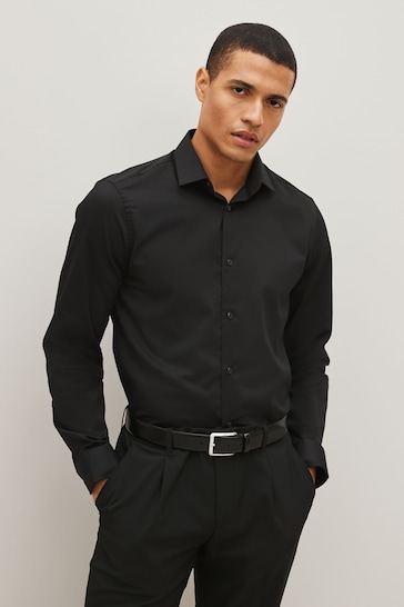 Black Regular Fit Easy Care Textured Shirt