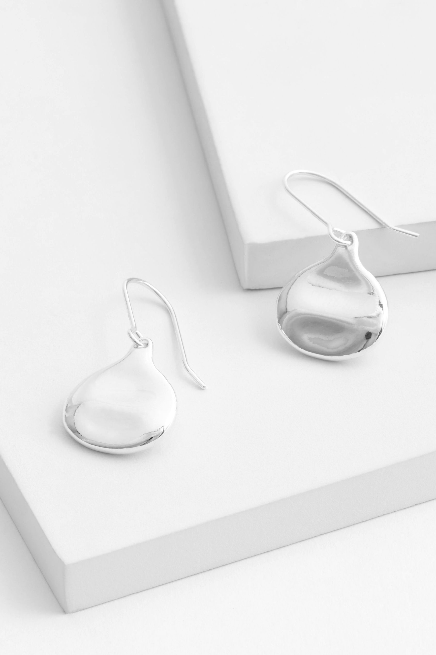 Silver Tone Recycled Metal Teardrop Earrings