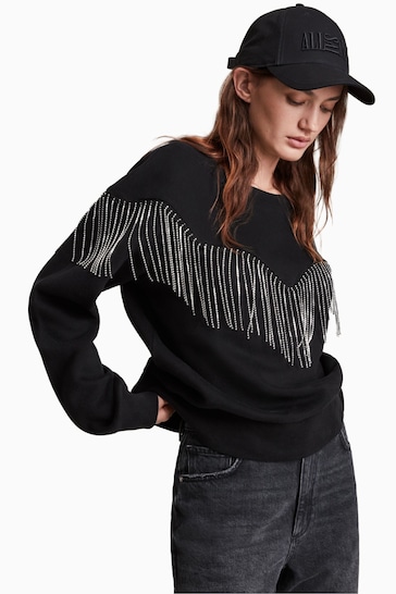AllSaints Jaine Black Tassel Alpine Sweatshirt