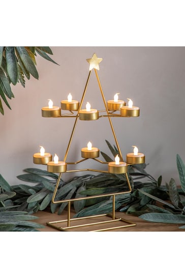 Gallery Home Gold Gold Xmas Tree Tealight Holder x10