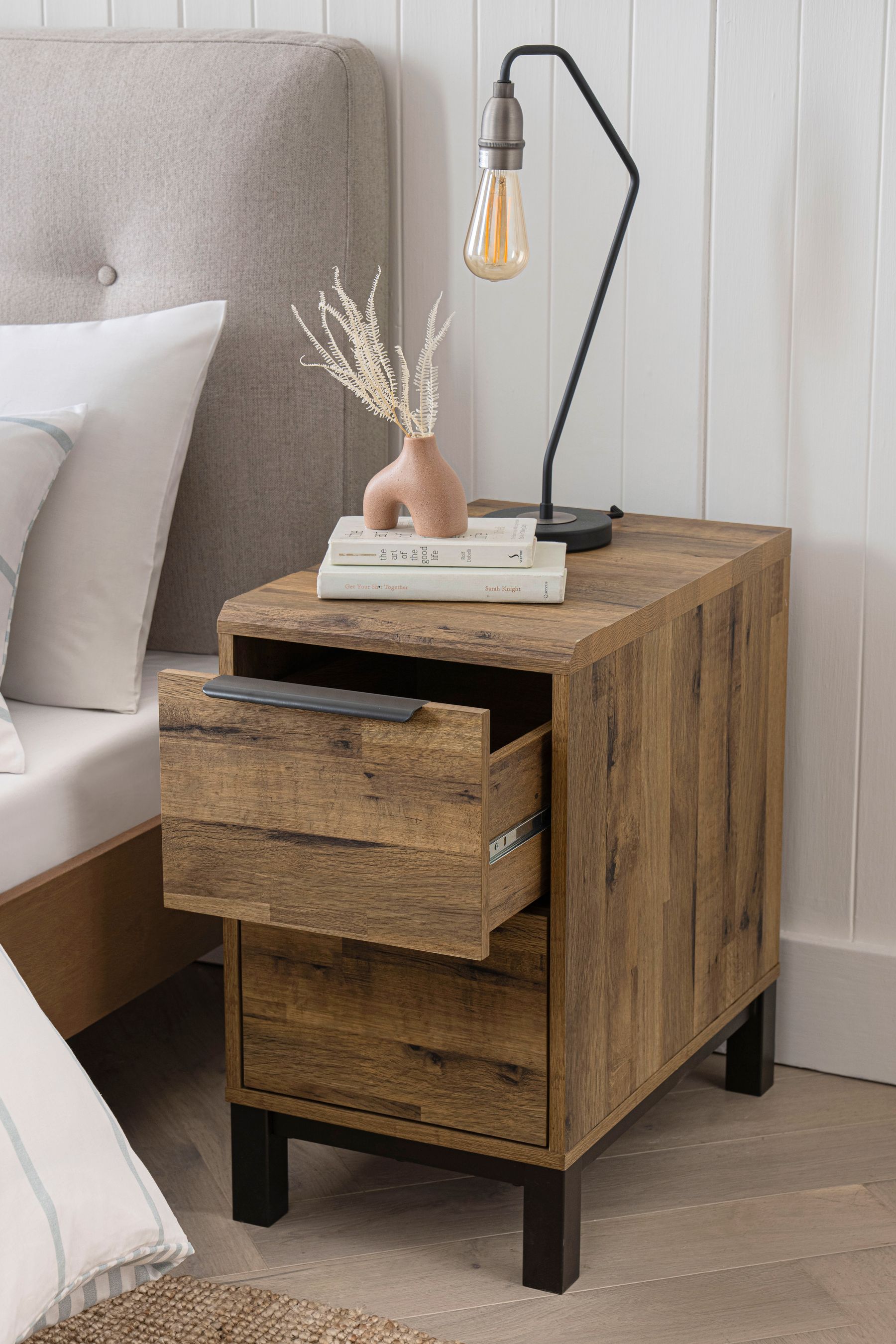 Slim wood bedside shop table