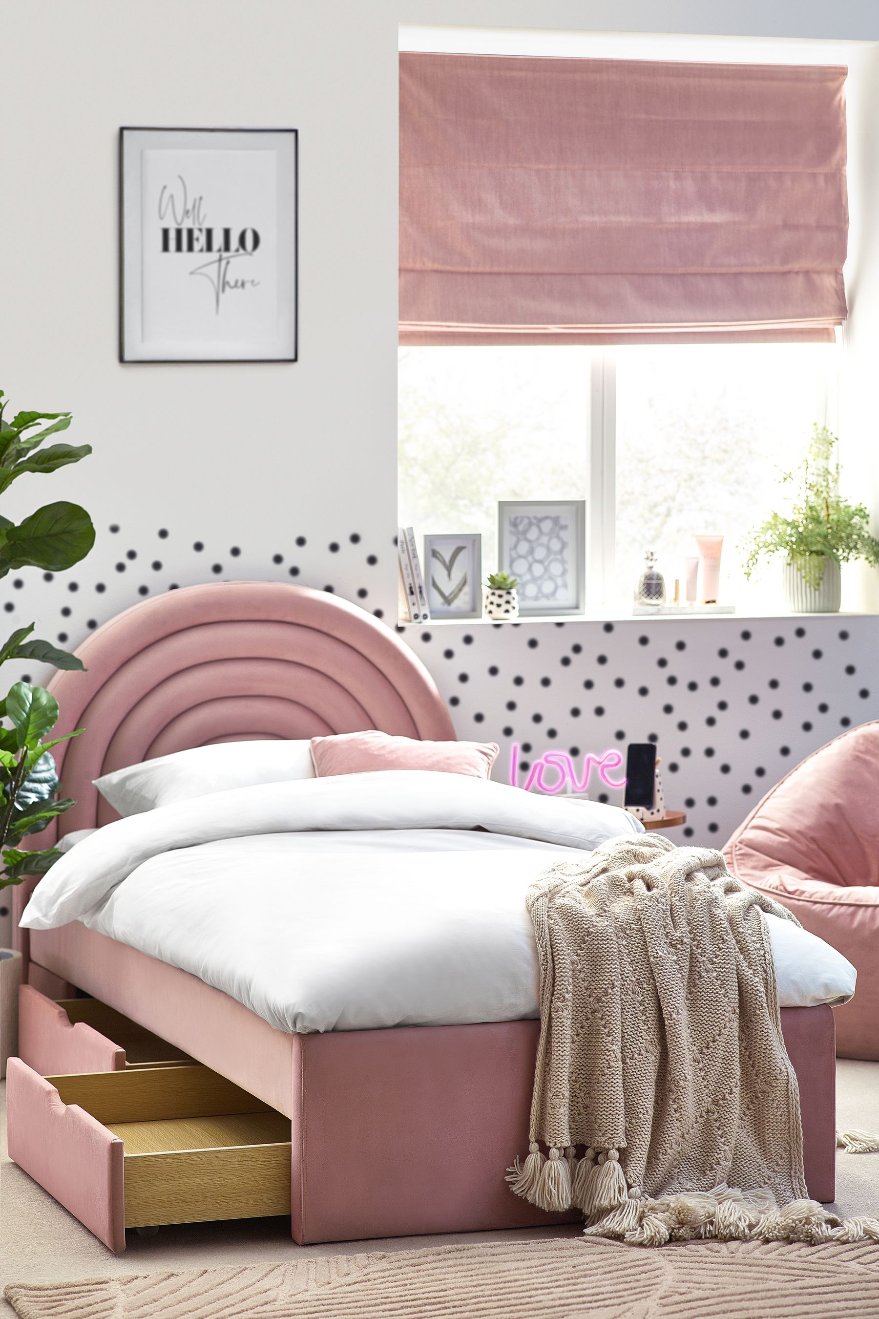 Buy Opulent Velvet Blush Pink Kids Rainbow Upholstered Drawer Bed from the Next UK online shop