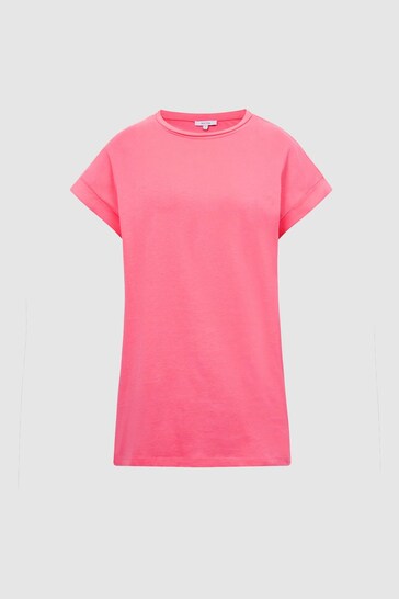 Reiss Pink Tereza Cotton-Jersey Crew Neck T-Shirt