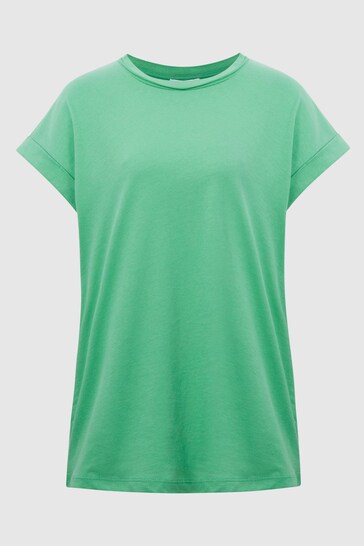 Reiss Green Tereza Cotton-Jersey Crew Neck T-Shirt
