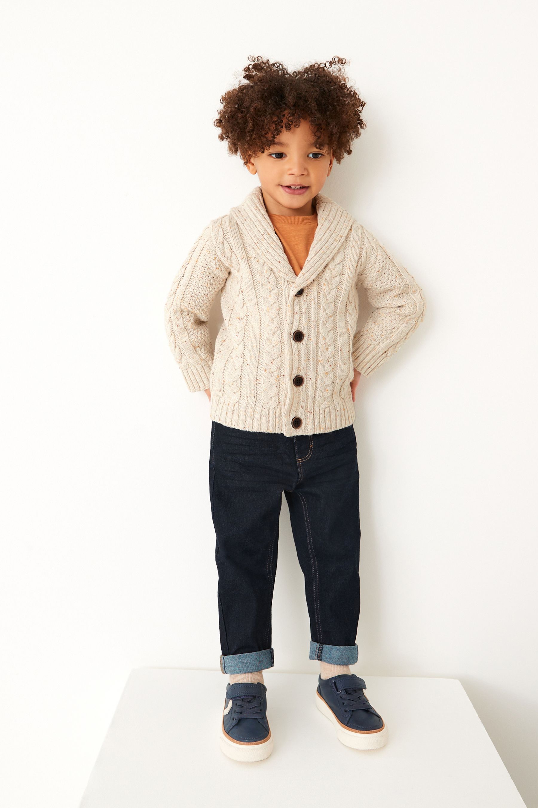 Ecru Cream Shawl Collar Cable Cardigan 3mths 7yrs