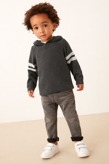 Charcoal Grey Knitted Textured Hoodie (3mths-7yrs)