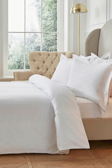 Liddell White 400 Thread Count Egyptian Cotton Striped Duvet Cover and Pillowcase Set