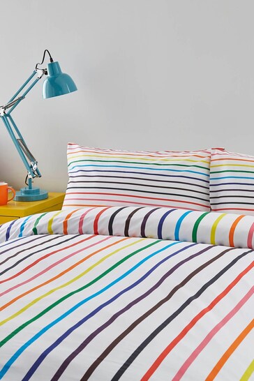 Martex Pride White Fine Stripe Duvet Cover and Pillowcase Set