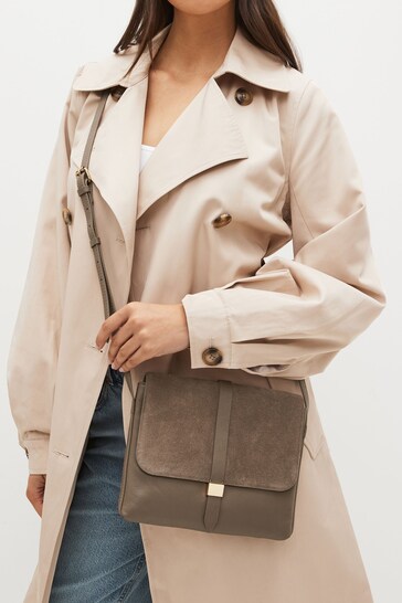 Mink Brown Leather Tab Detail Cross-Body Bag