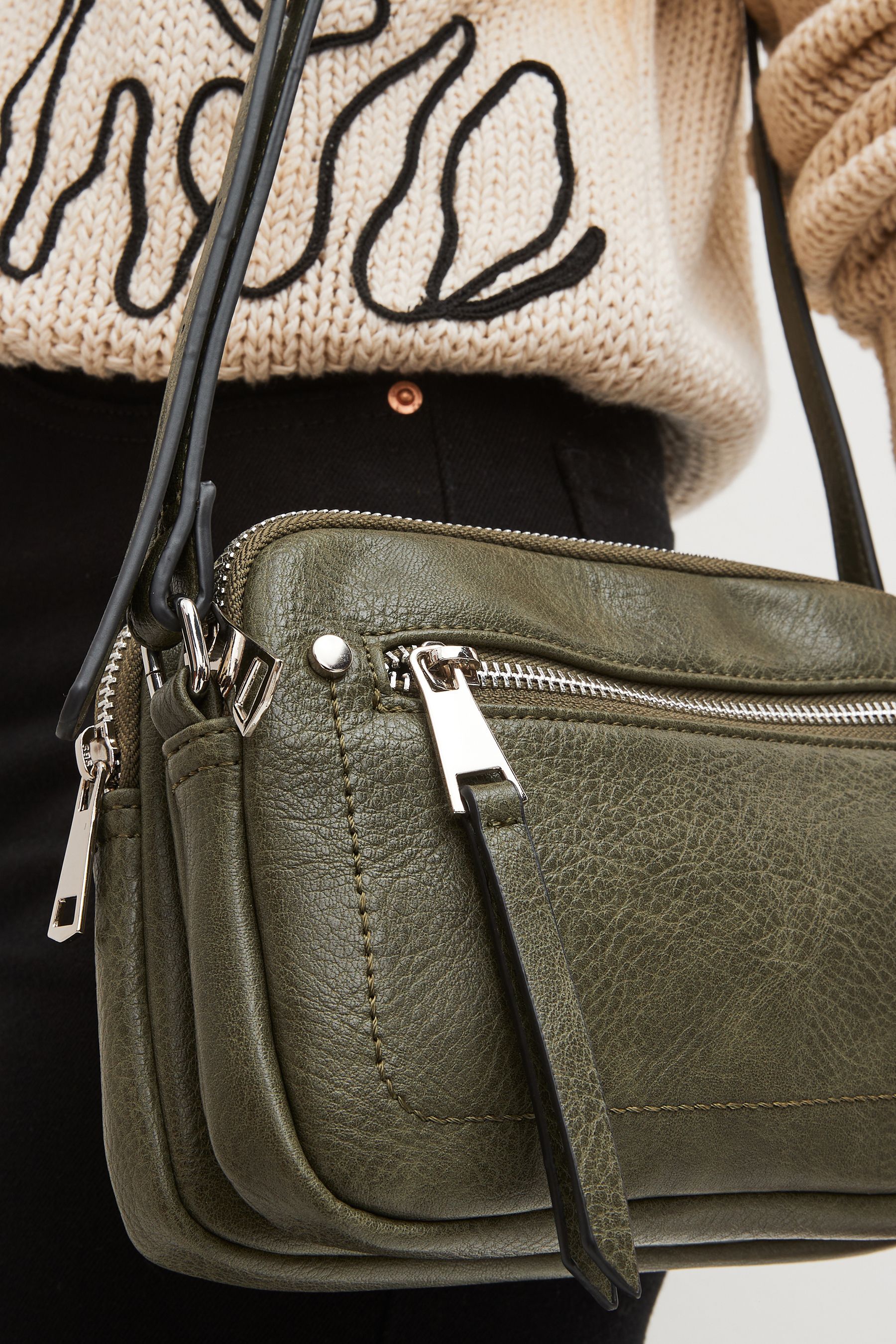 Khaki Green Utility Stud Cross Body Bag