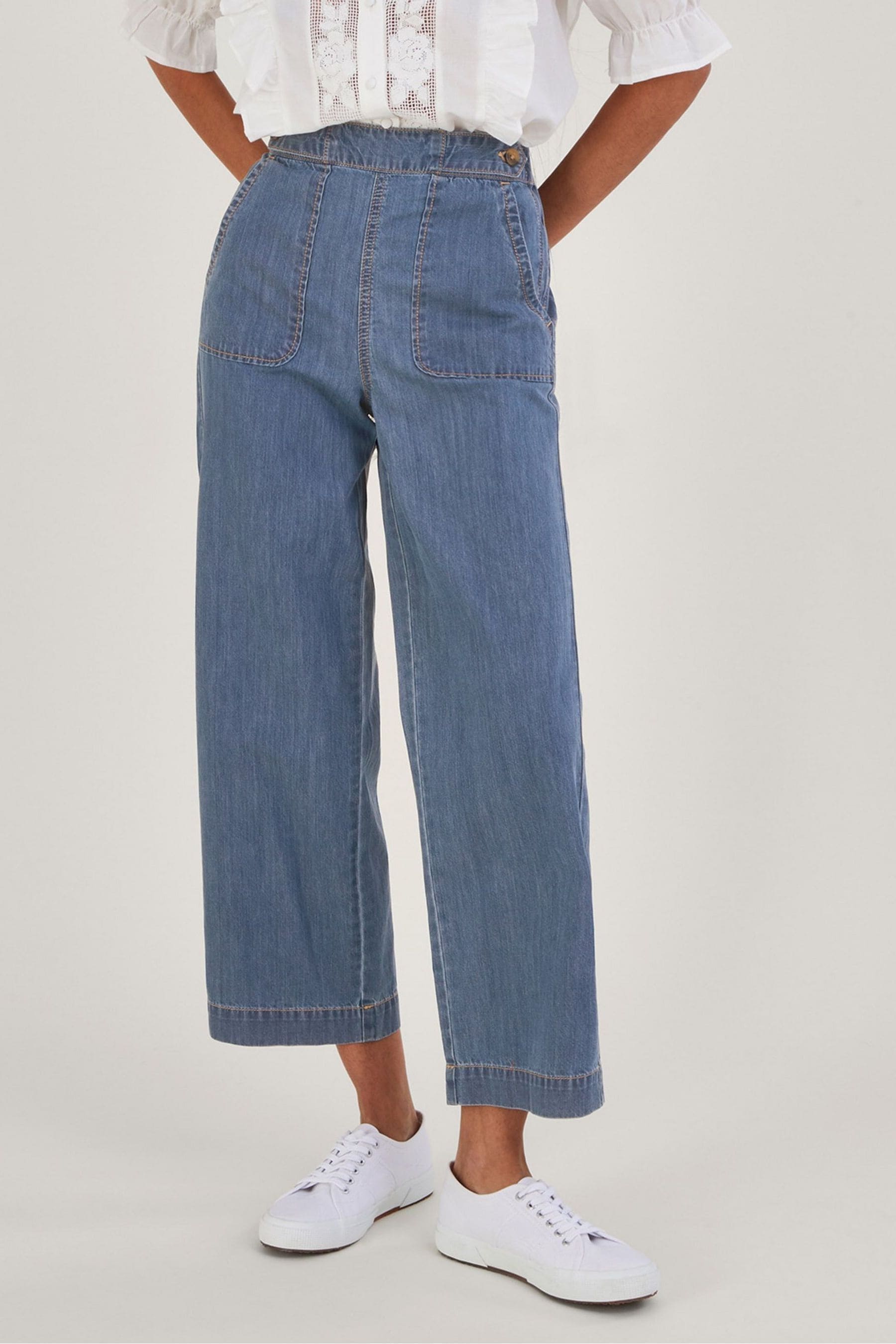 Buy Monsoon Blue Harper Crop Wide Leg Pull On Jeans from the Next