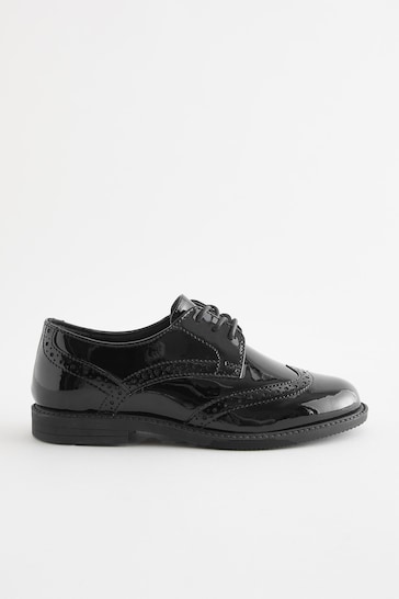 Black Patent School Lace-Up Brogue Detail Shoes