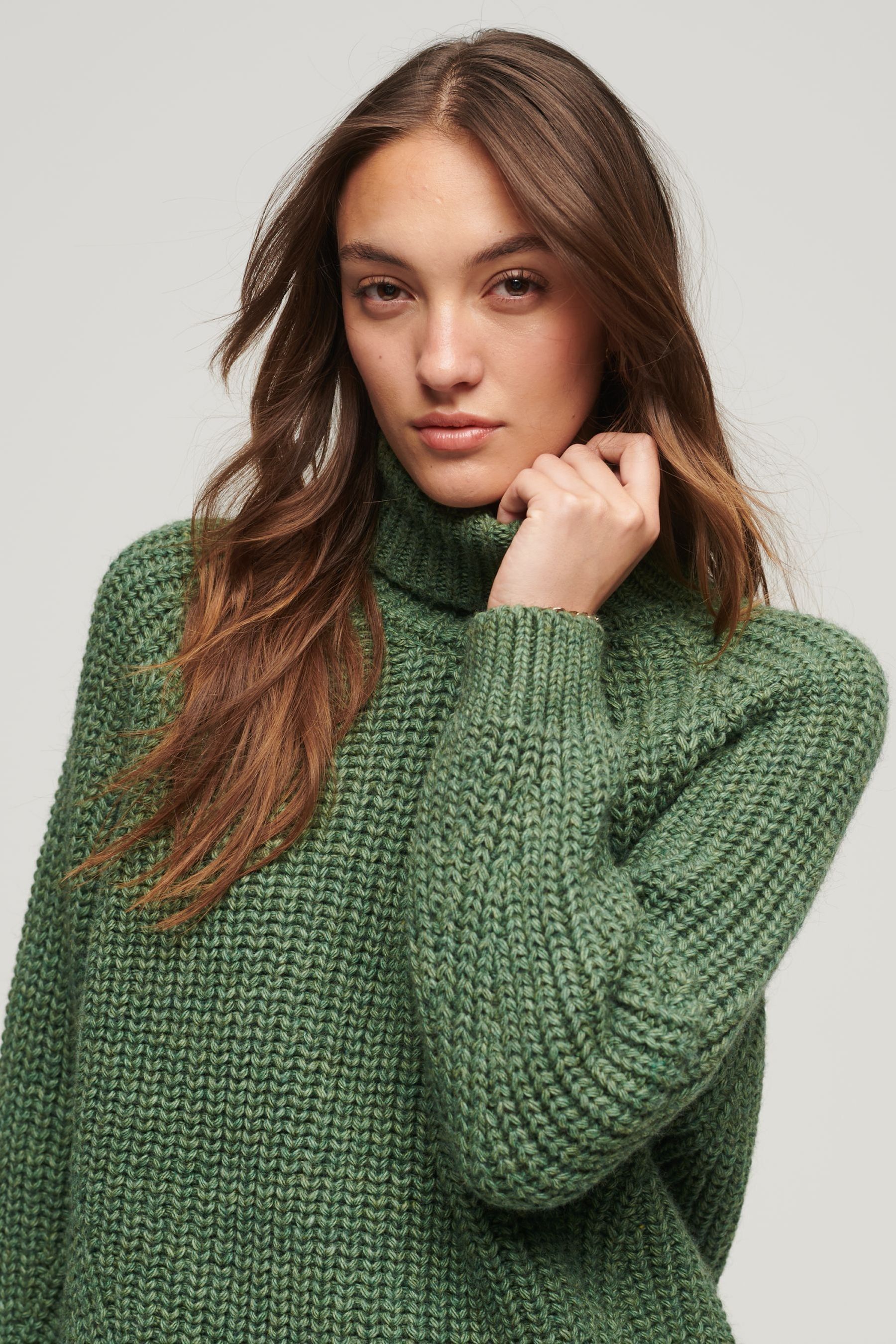 Buy Superdry Green Slouchy Stitch Roll Neck Knit Jumper from the
