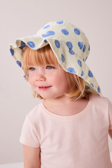 White/Blue Low Back Bucket Hat (3mths-10yrs)