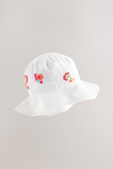 White Embroidered Low Back Bucket Hat (3mths-10yrs)
