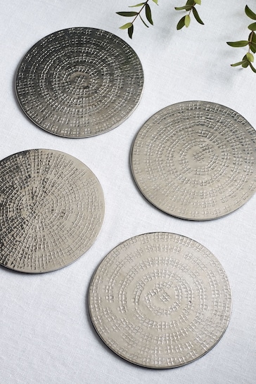 Silver Hammered Metal Placemats and Coasters Set of 4 Coasters