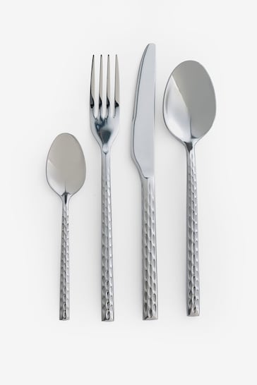 16 Piece Silver Hammered Cutlery Set