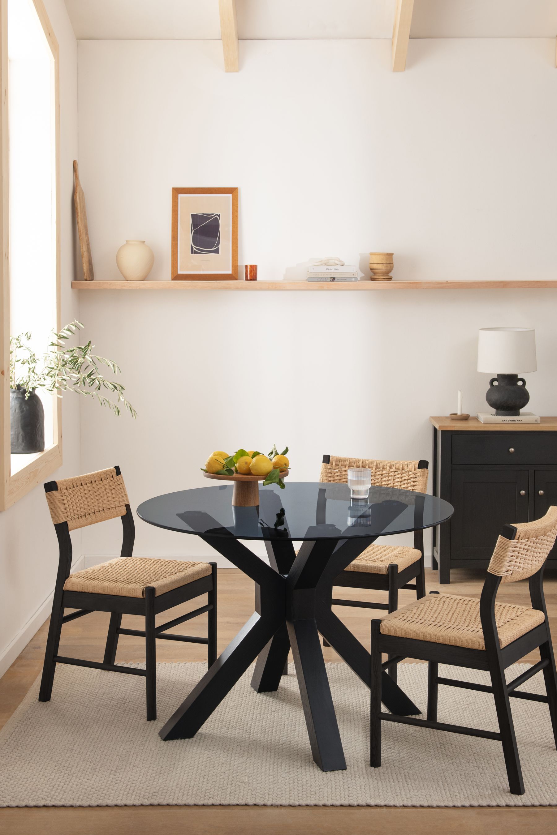 Next oak shop and glass table