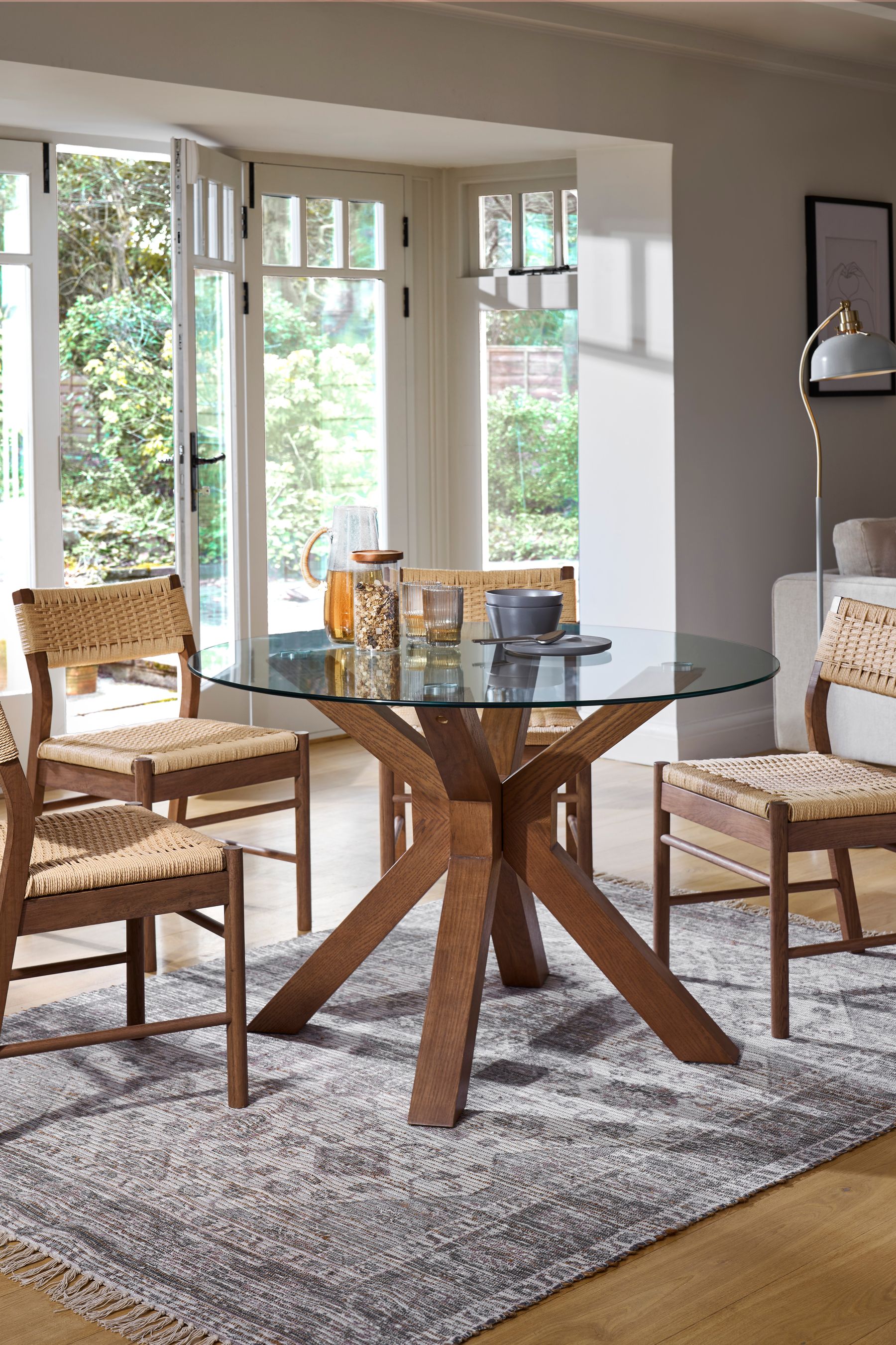 Dark Natural Oak Effect Oslo Solid Oak Glass Bar Round 4 Seater Dining Table