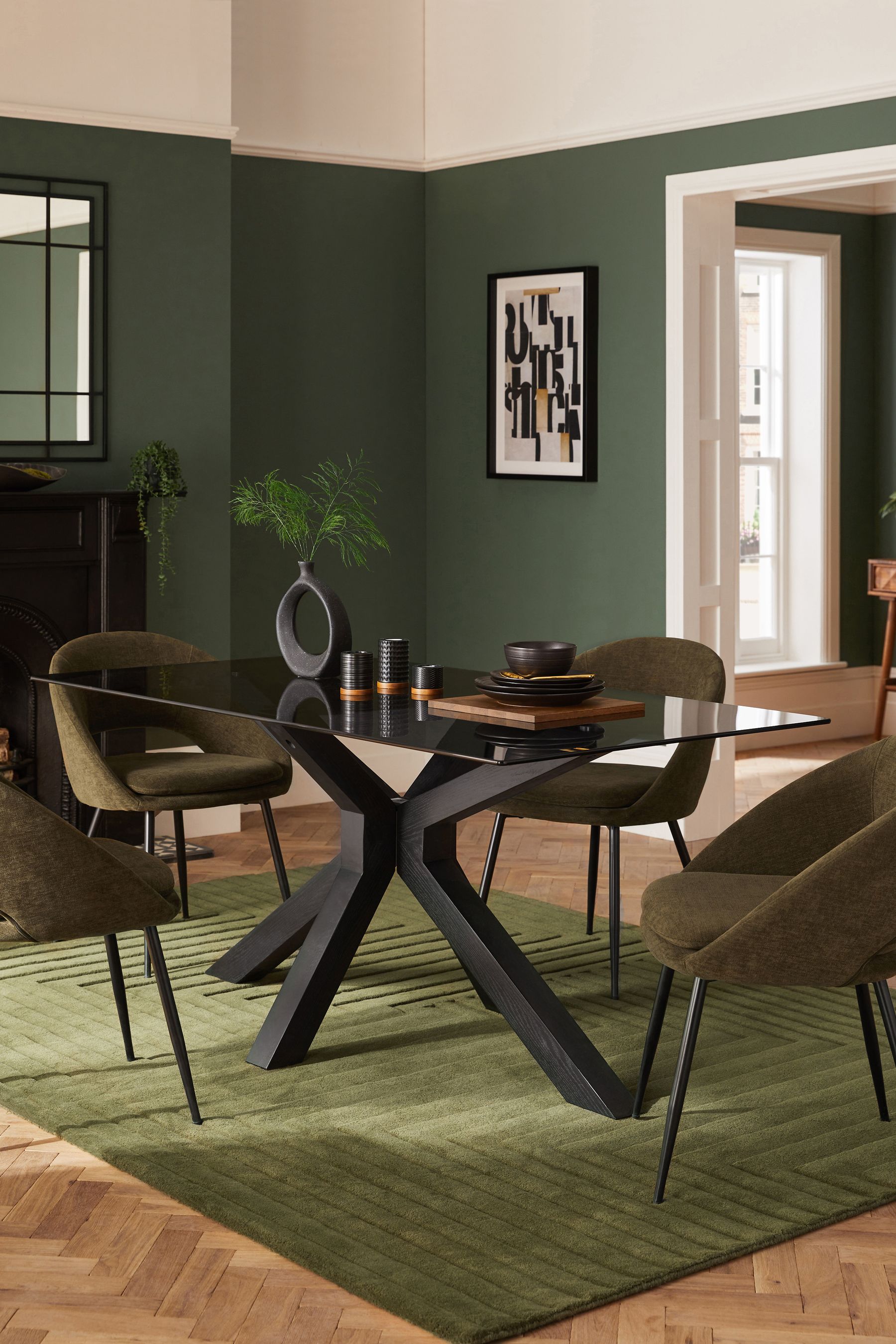 Next oak shop and glass table