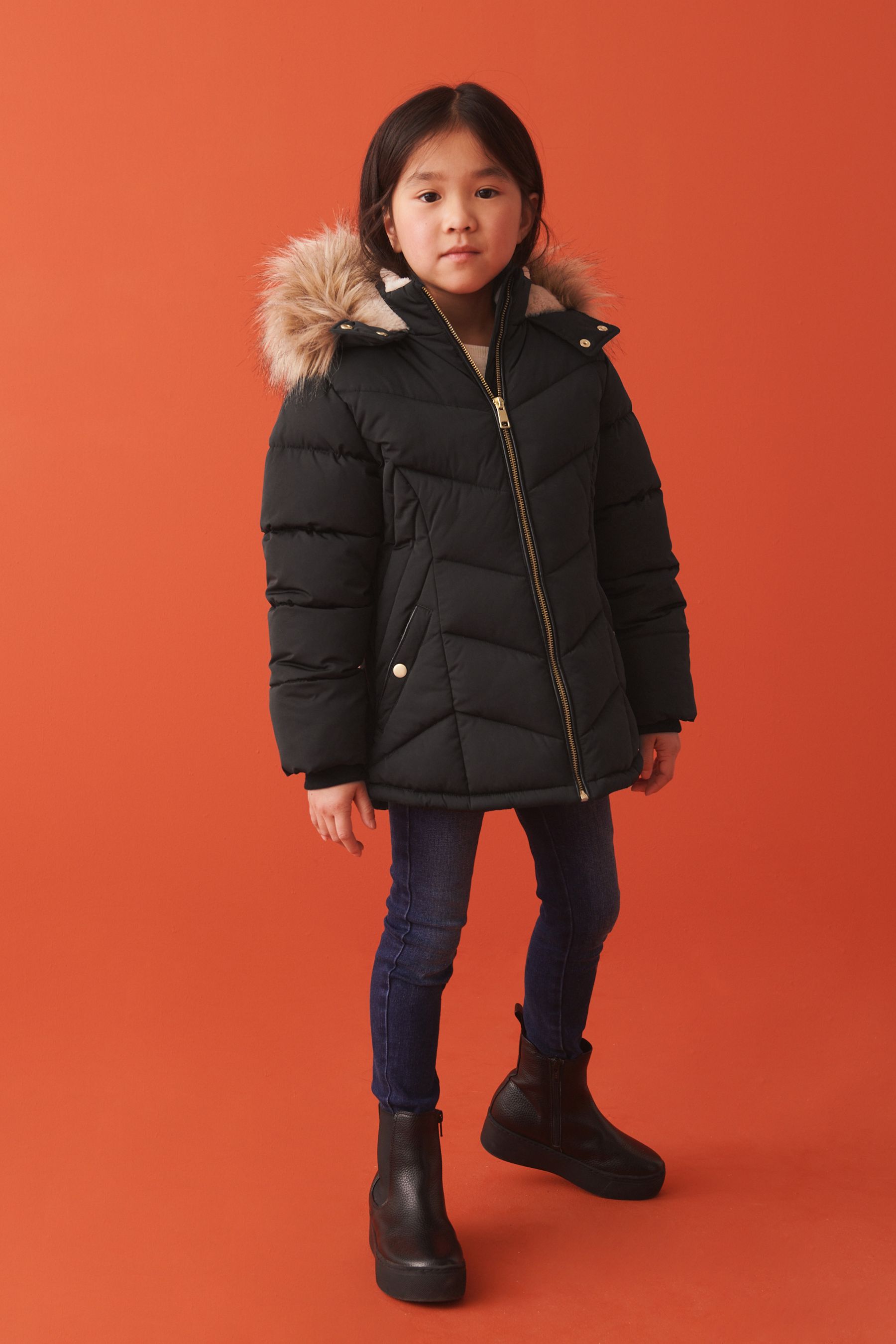 F&f faux fur trim shower resistant padded jacket on sale