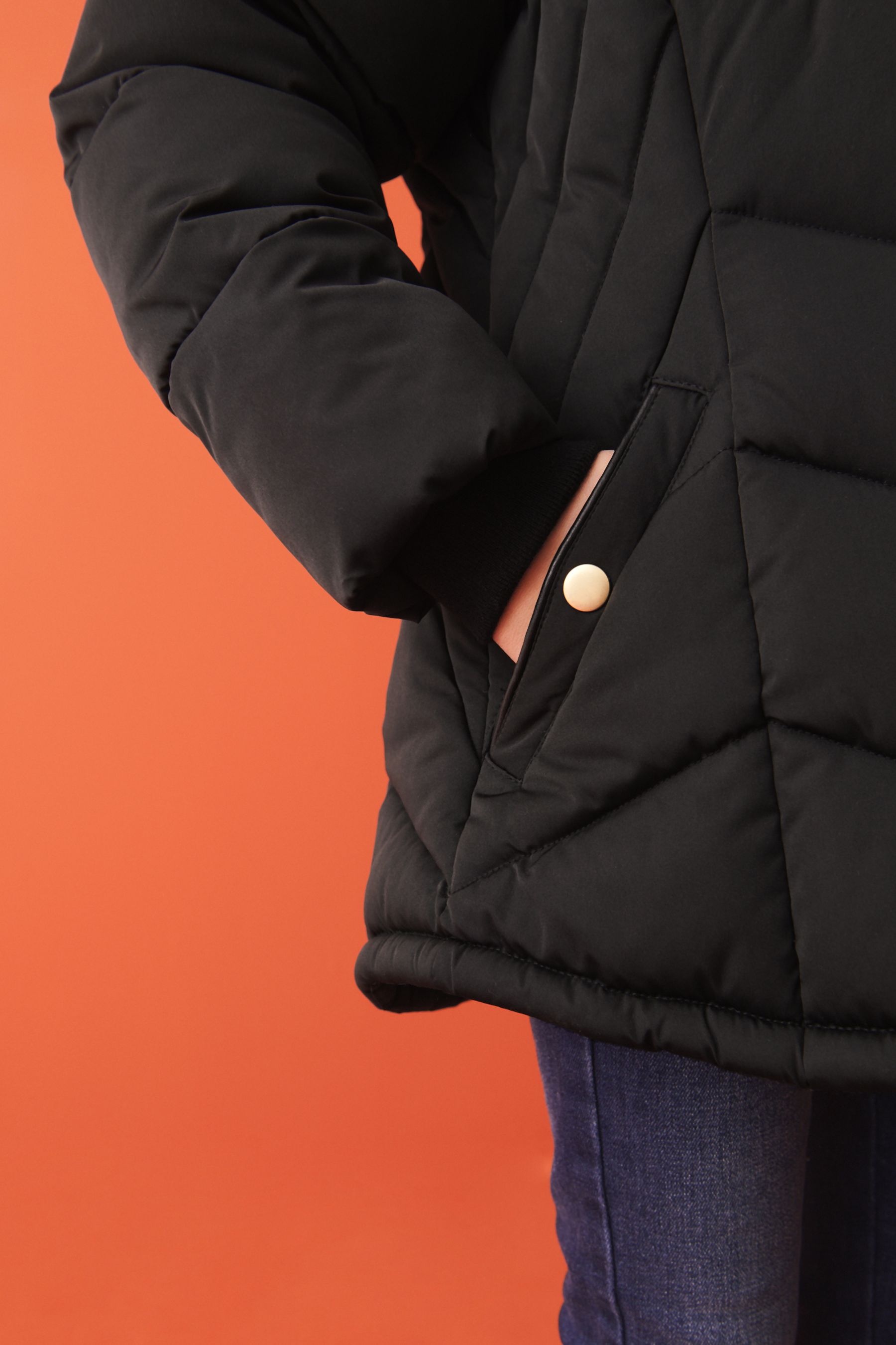 F&f faux fur trim shop shower resistant padded jacket