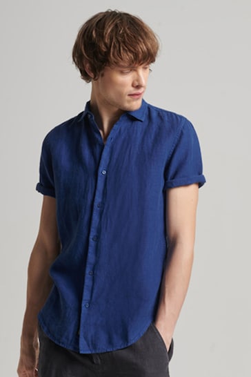 Superdry Blue Studios Casual Linen Short Sleeve Shirt