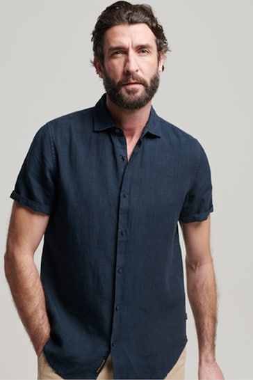 Superdry Blue Studios Casual Linen Short Sleeve Shirt