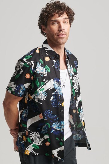 Superdry Black Vintage Hawaiian Short Sleeve Shirt