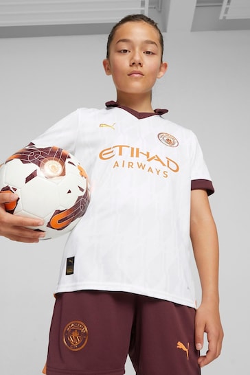 Puma White Manchester City Away Replica 23/24 Kids Football Shirt