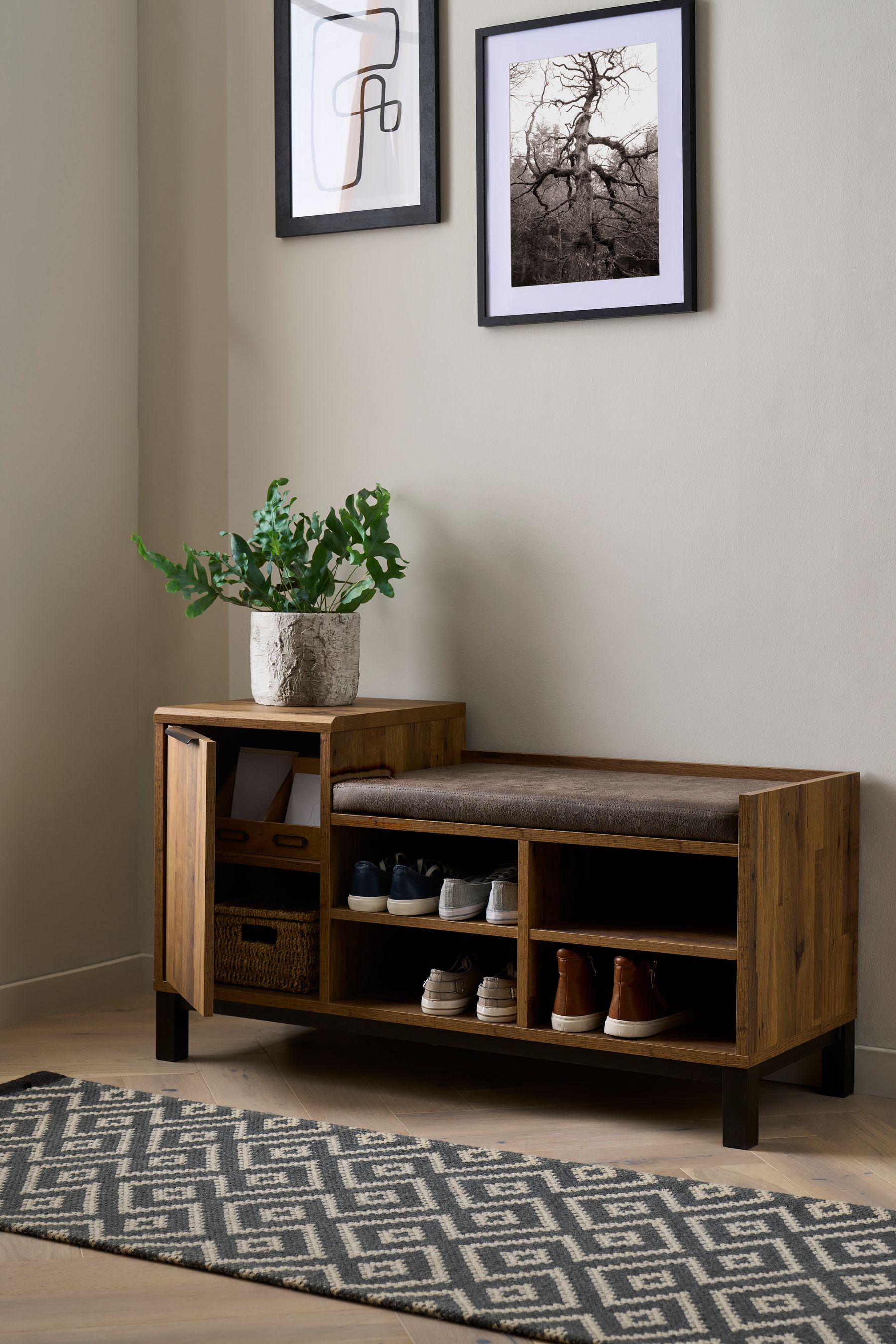 Buy Dark Natural Bronx Oak Effect Storage Bench from the Next UK