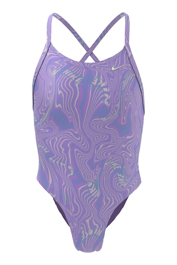 Lilac Purple Nike Hydrastrong Multi Print Lace Back Swimsuit