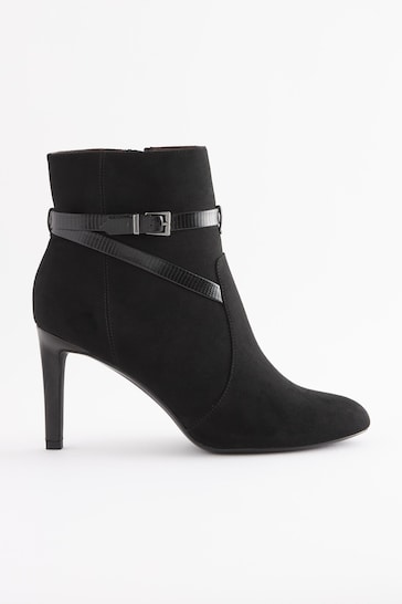 Black Extra Wide Fit Forever Comfort® Buckle Detail Heeled Ankle Boots