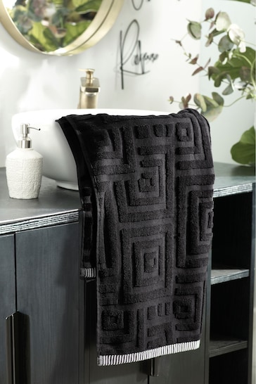 Black Geo Towel 100% Cotton