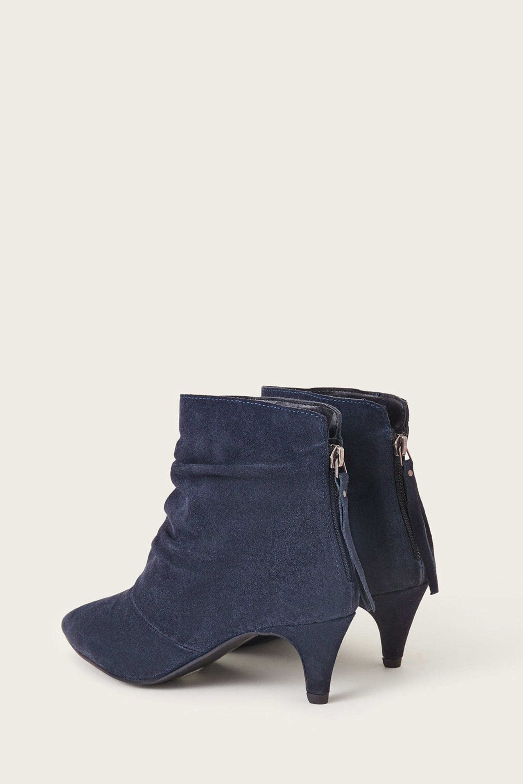 Monsoon Blue Ruched Suede Kitten Heel Boots